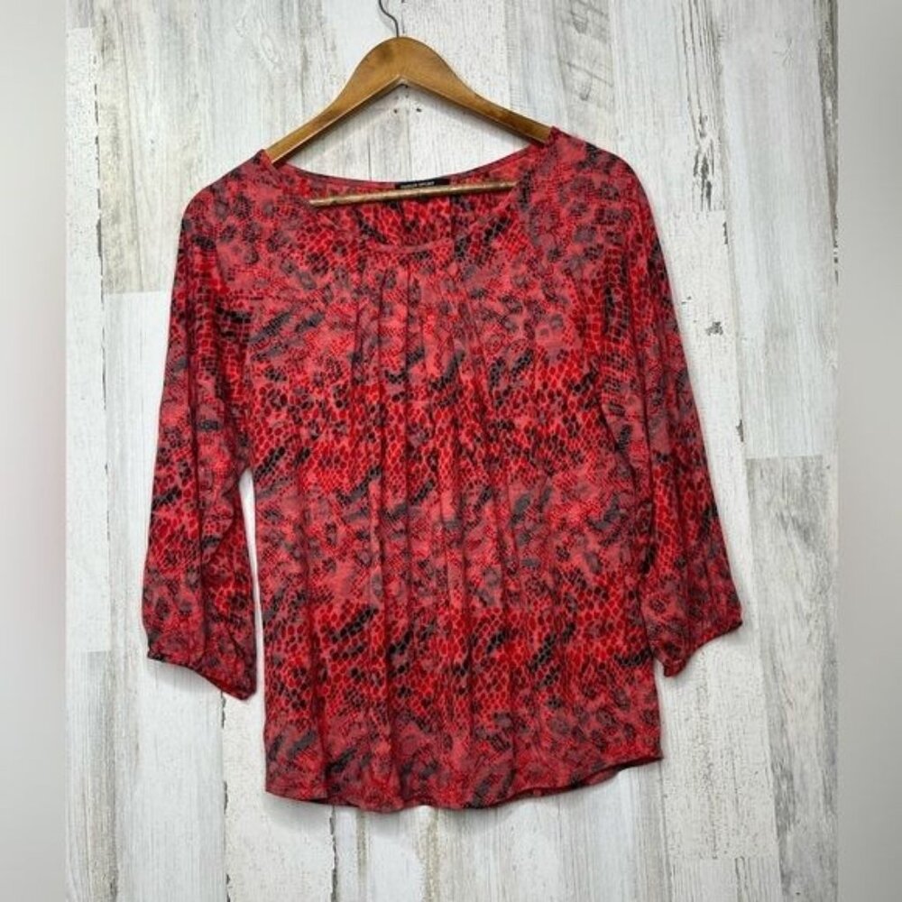 Chaus Sport Women's Long Sleeve Leopard Print Top Red Black Size Medium